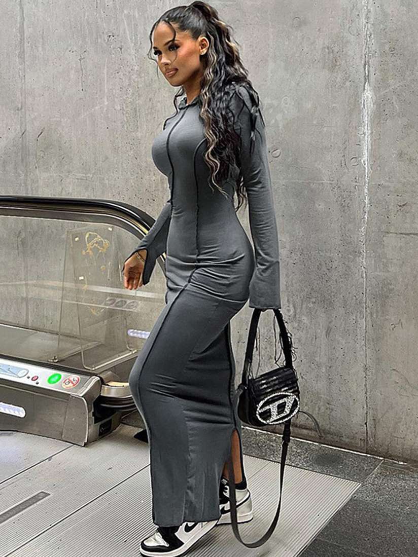 Hooded bodycon dress top