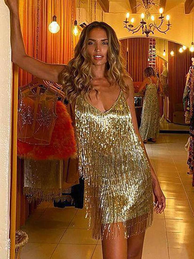 Buy LULU SKY Embellished Shoulder Straps Fringed Bling Sparkly Sheath Dress Dresses for Women 26524942 Myntra