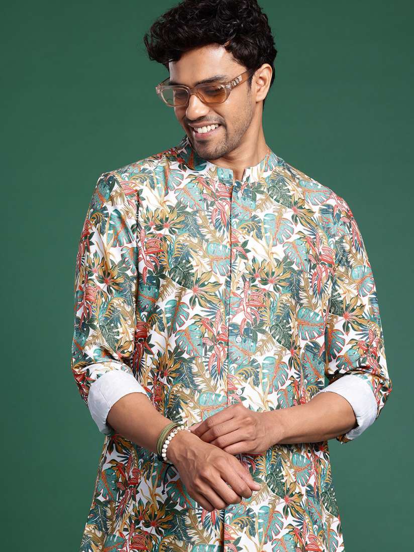 Buy Sangria Tropical Printed Mandarin Collar Longline Shirt Shirts for Men 26530688 Myntra