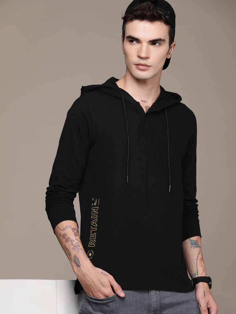 Buy WROGN Typography Printed Hooded Pure Cotton Slim Fit T shirt Tshirts for Men 26531556 Myntra