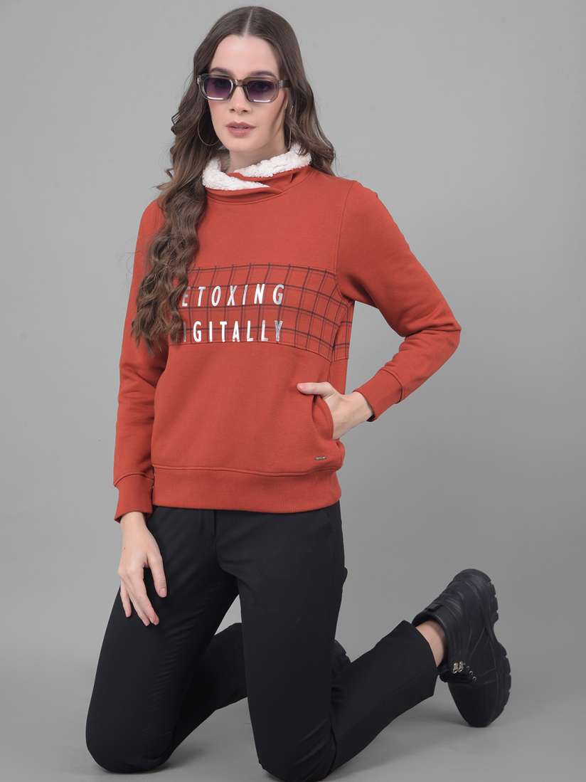 Buy Crimsoune Club Typography Printed High Neck Pullover Sweatshirt Sweatshirts for Women 26532484 Myntra