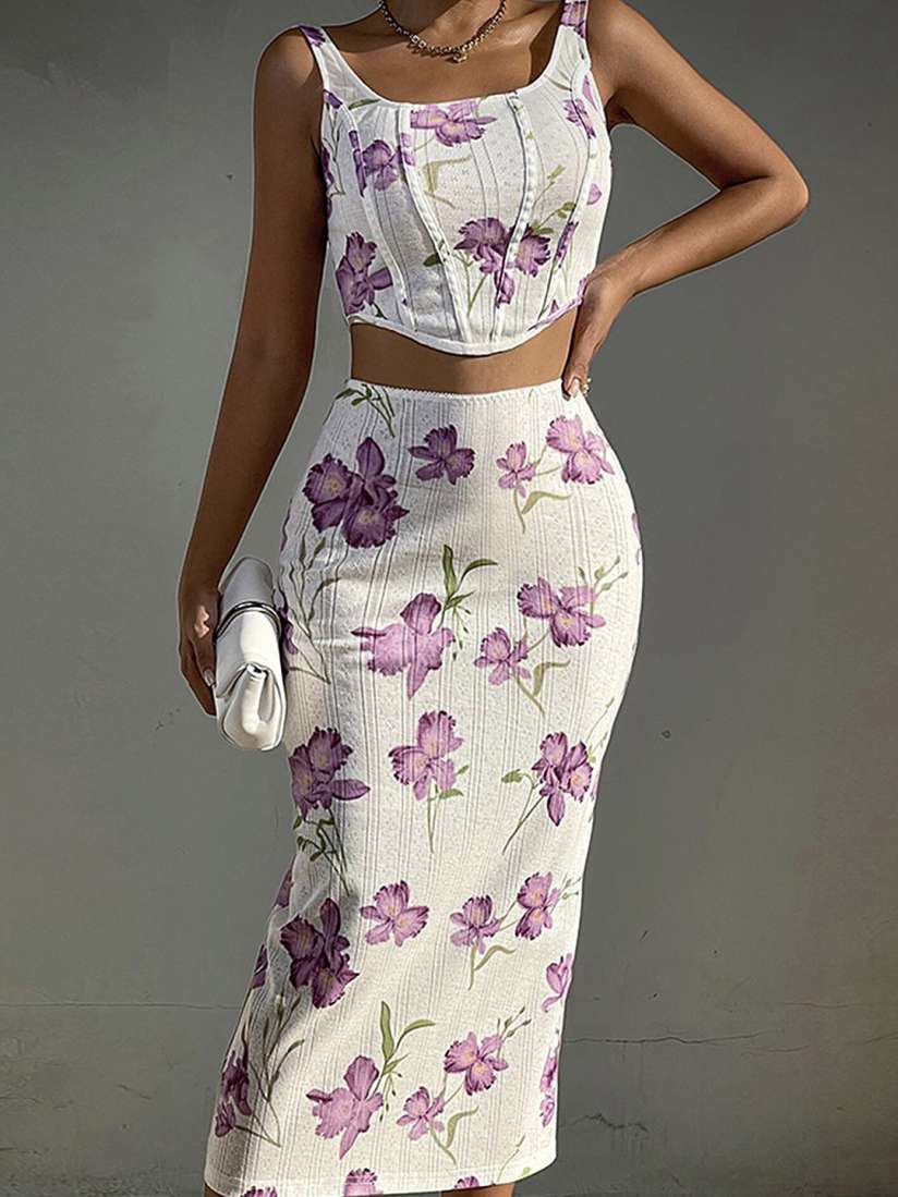Floral pencil skirt and crop top top
