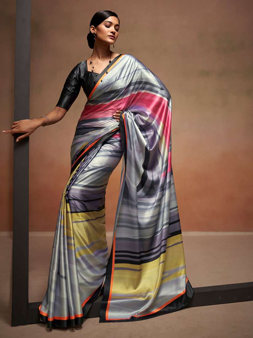 Buy elora Abstract Printed Satin Saree Sarees for Women 26538050 Myntra