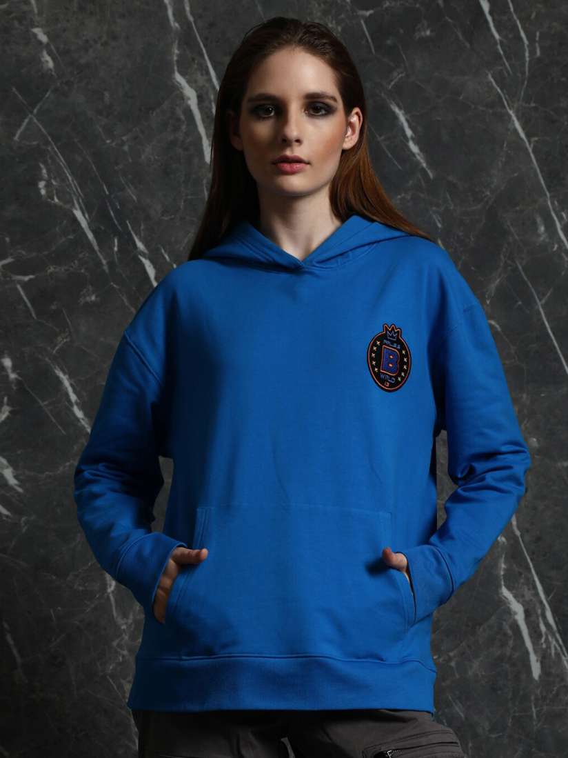 Buy Breakbounce Blue Relaxed Fit Hooded Cotton Sweatshirt Sweatshirts for Women 26538062 Myntra