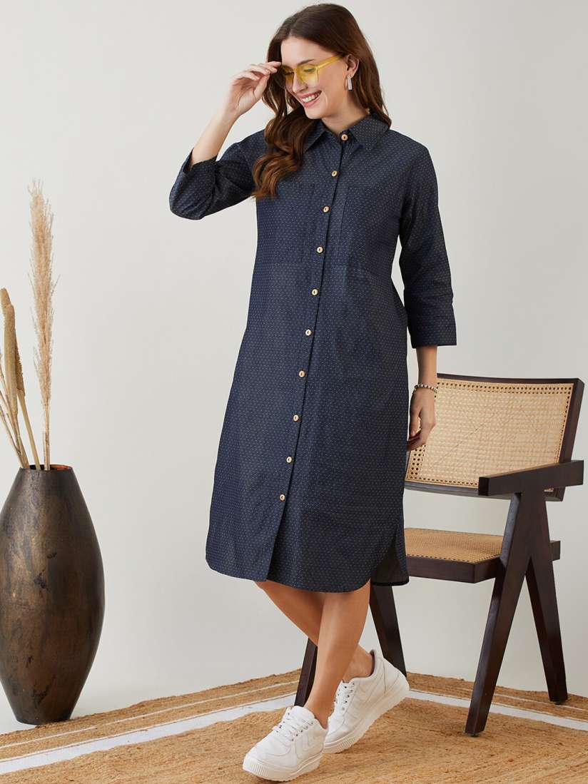 Buy The Kaftan Company Polka Dots Printed Cotton Shirt Style Midi Dress Dresses for Women 26556456 Myntra