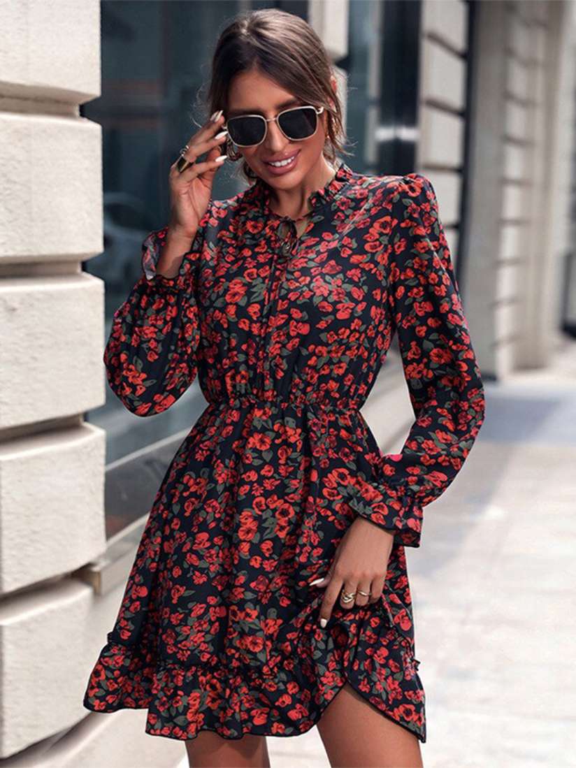 Buy StyleCast Red Floral Printed Bell Sleeves Layered Dress Dresses for Women 26559368 Myntra