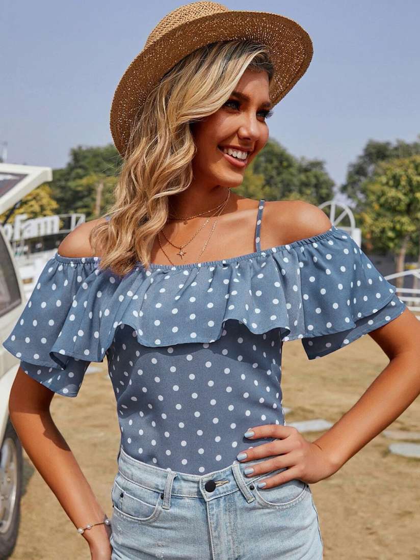 Bardot polka dot top sales