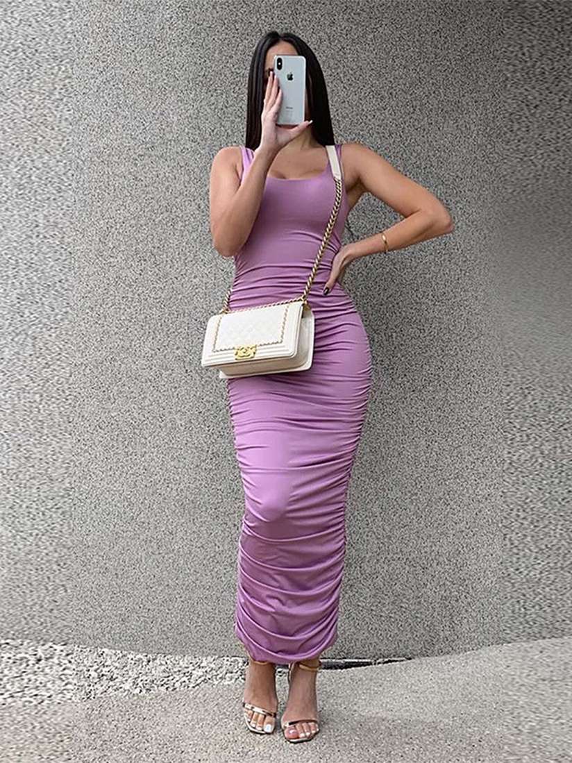 Buy LULU SKY Ruched Bodycon Maxi Dress Dresses for Women 26564096 Myntra