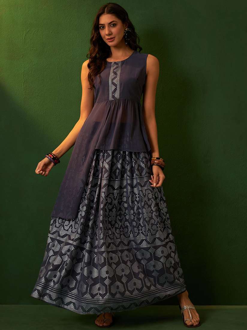 Long skirt with kurti myntra discount