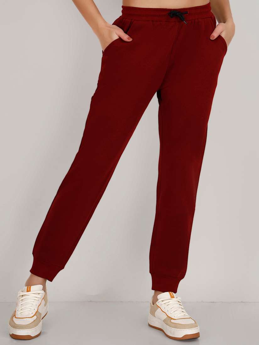 Maroon Jogger Color Vino Buy VISO Women Mid-Rise Relaxed-Fit - Main Image