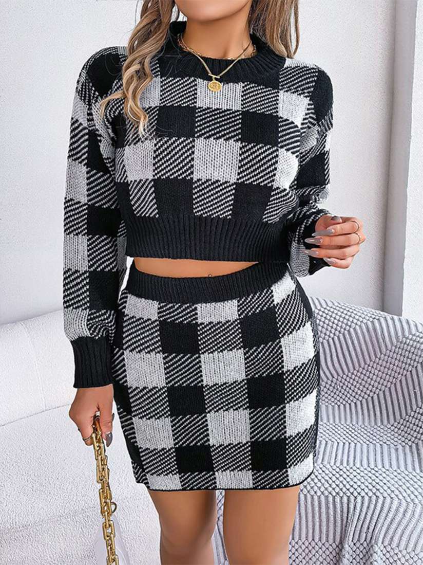 Buy StyleCast Checked Pure Wool Top and Skirts Co Ords Co Ords for Women 26572300 Myntra