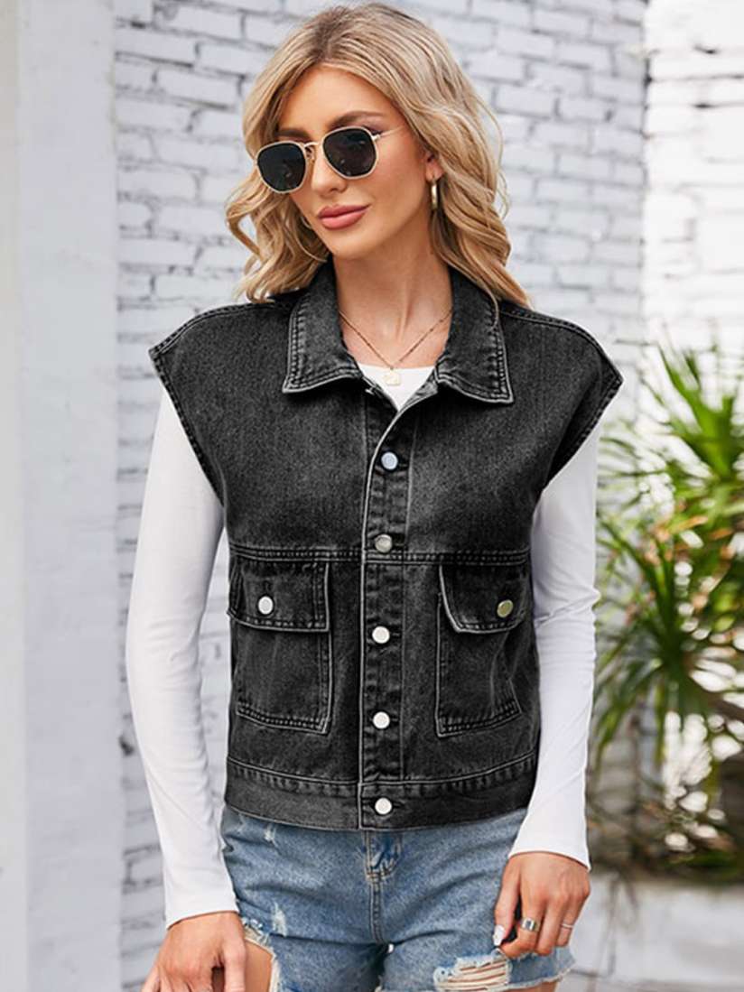 Sleeveless denim jacket womens hotsell