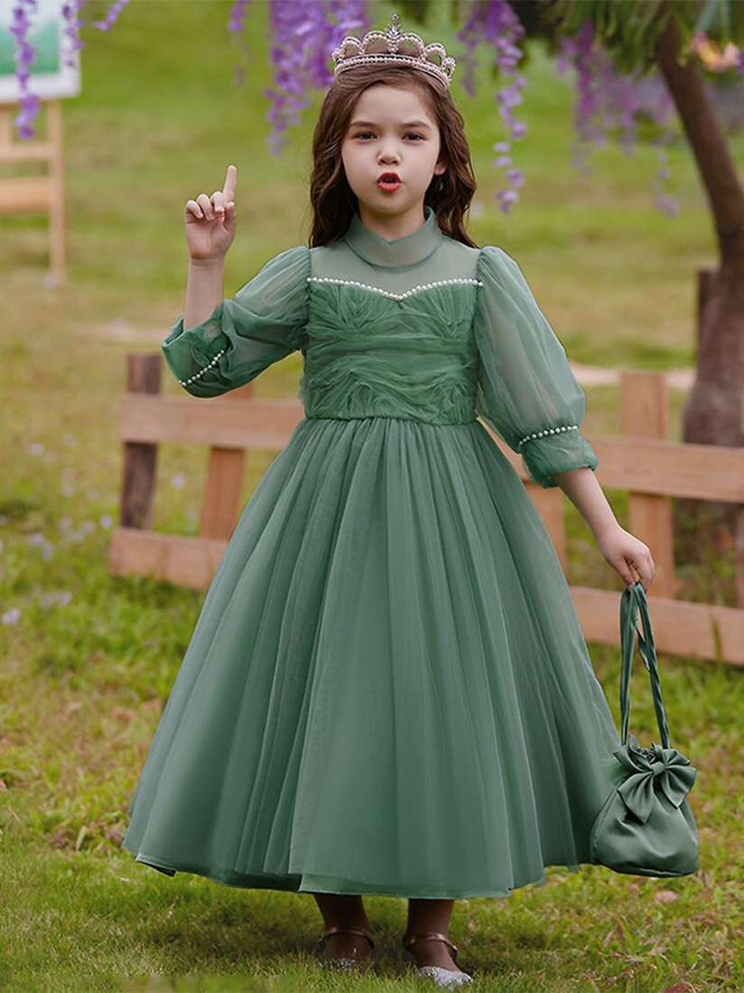 Buy StyleCast Green Girls Self Design Embellished High Neck Puff Sleeves Gown Maxi Dress Dresses for Girls 26594300 Myntra
