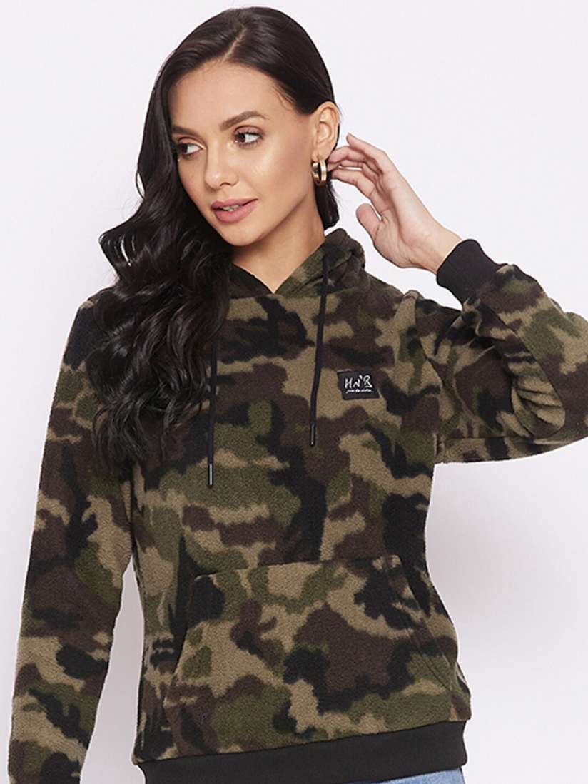 Buy HARBOR N BAY Camouflage Printed Hooded Fleece Sweatshirt Sweatshirts for Women 26615118 Myntra