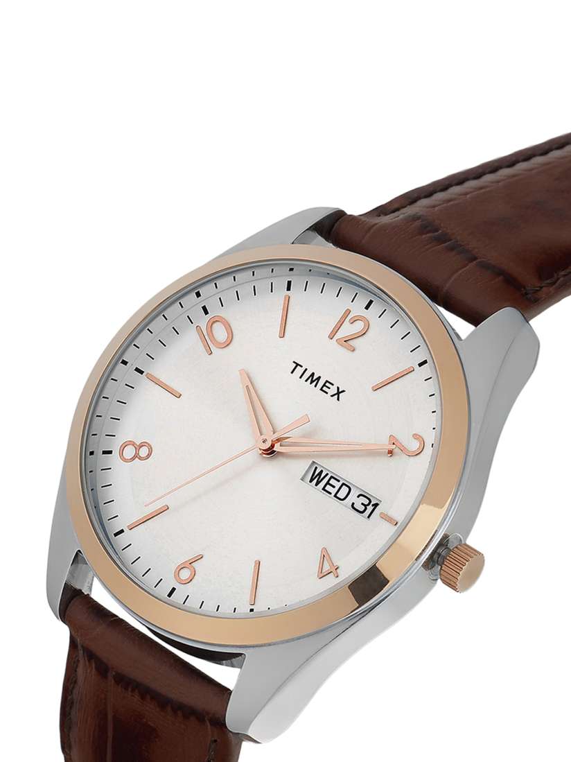 Buy Timex Silver Toned Brass Dial Brown Leather Straps Analogue Watch TWTG10401 Watches for Men 26620390 Myntra