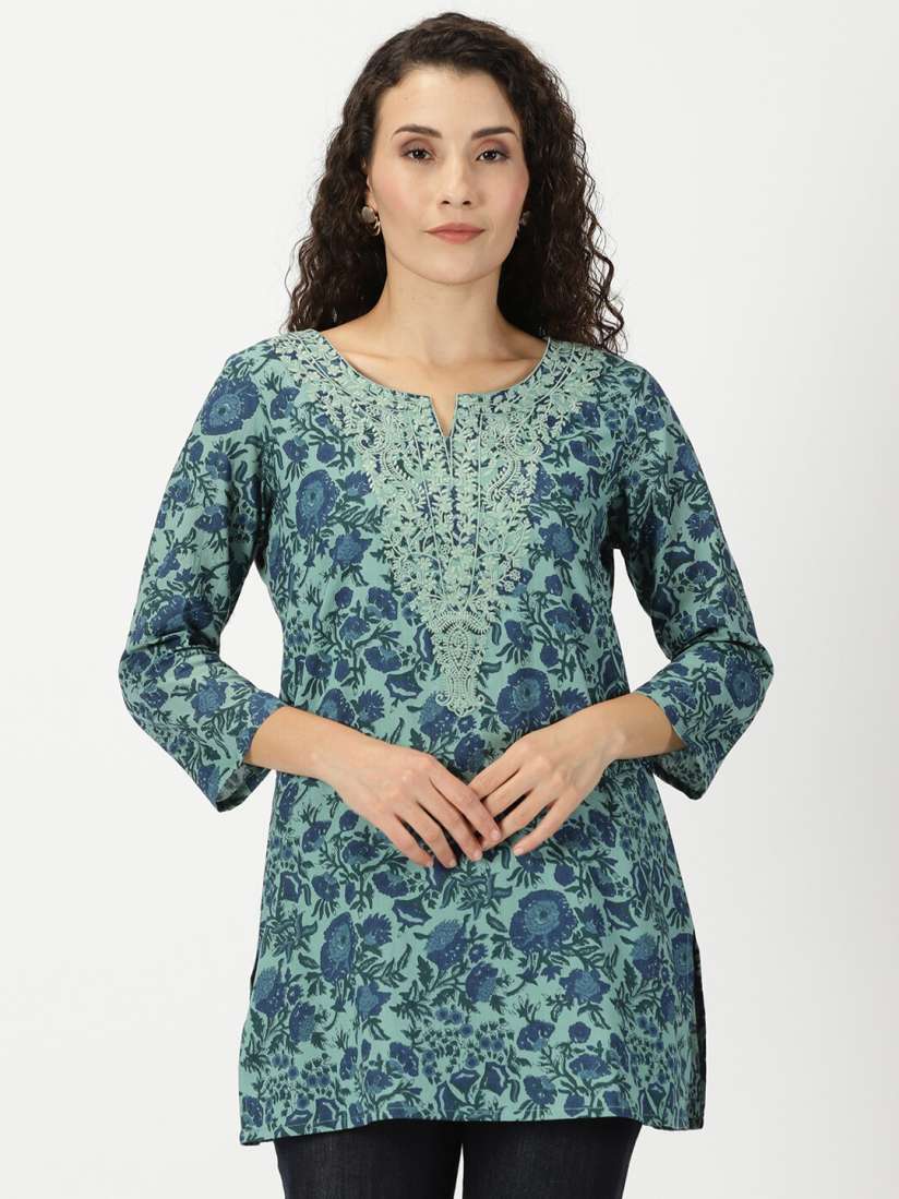 Buy Saffron Threads Floral Printed Thread Work Pure Cotton Kurti Kurtis for Women 26624024 Myntra