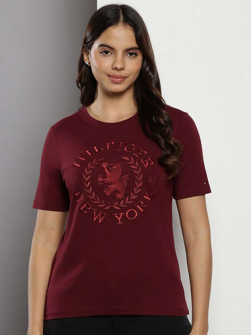Buy Tommy Hilfiger Women Burgundy T shirt Tshirts for Women 26631554 Myntra
