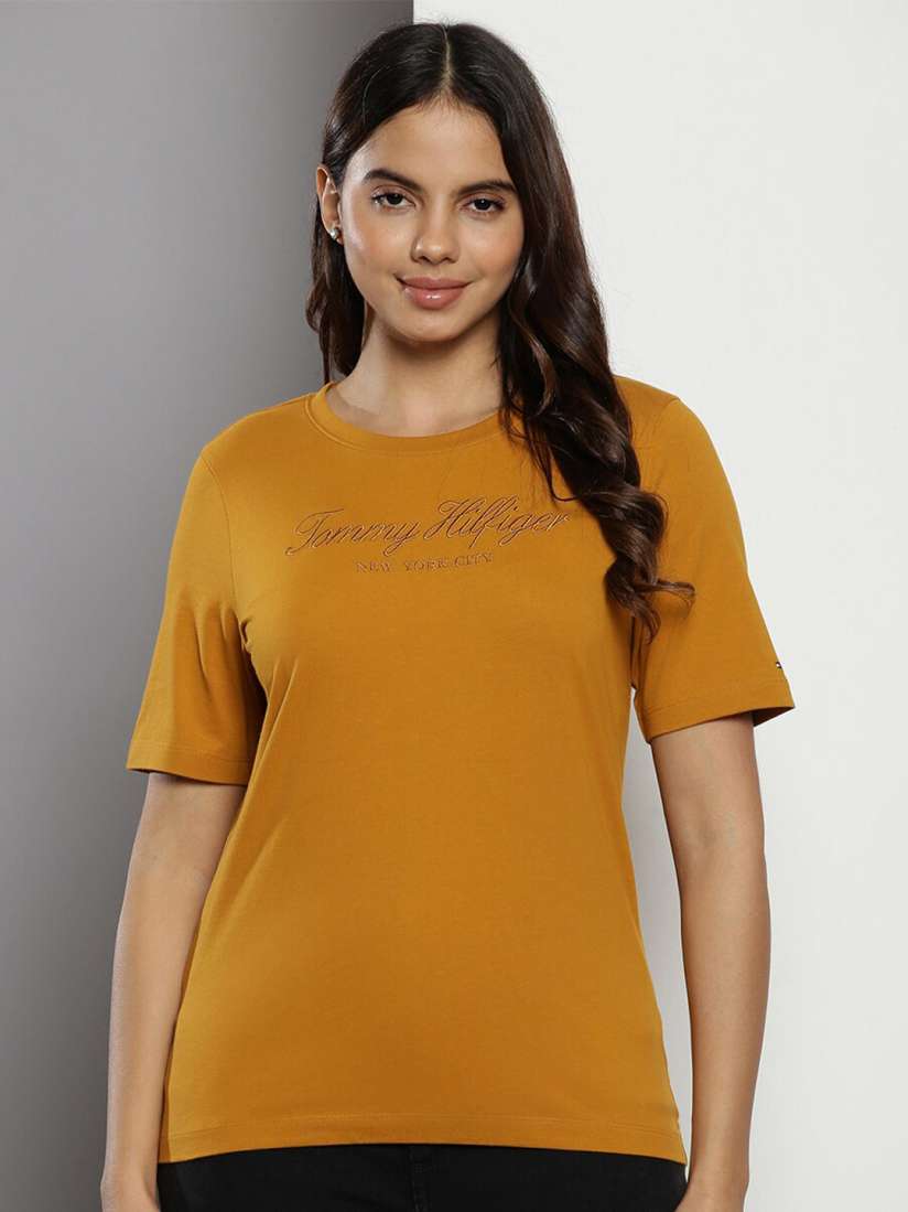 Mustard tommy hilfiger t shirt new arrivals