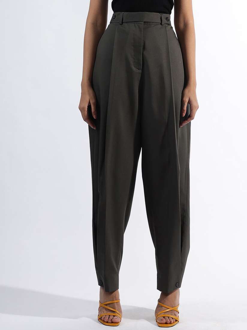 Buy Shop Staple Women Tapered Fit High-Rise Parallel Trousers 