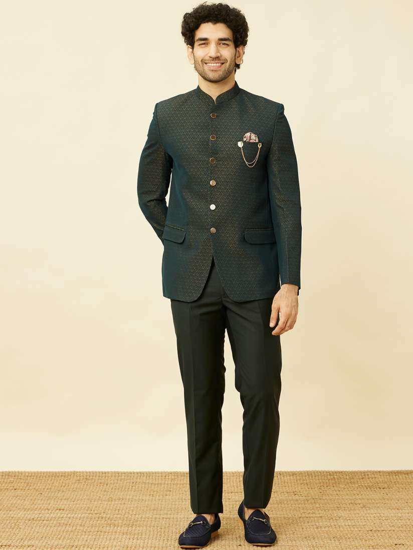 Buy Manyavar Self Design Mandarin Collar Brocade Three Piece Bandhgala Suit Suits for Men 26639900 Myntra