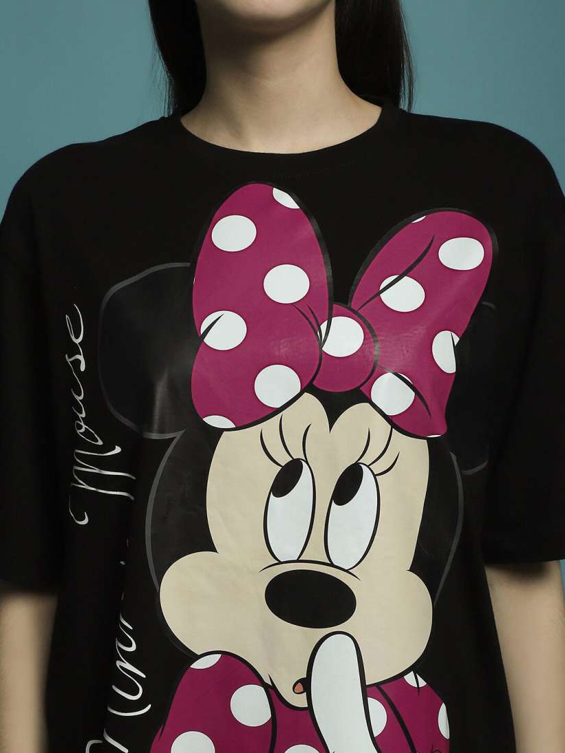 Buy DressBerry Black Minnie Mouse Printed Cotton Oversized T shirt Tshirts for Women 26645332 Myntra
