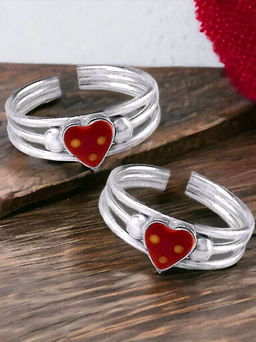 Buy Taraash Set Of 2 925 Sterling Silver Stone Studded Heart Shaped Toe Rings Toe Rings for Women 26651278 Myntra