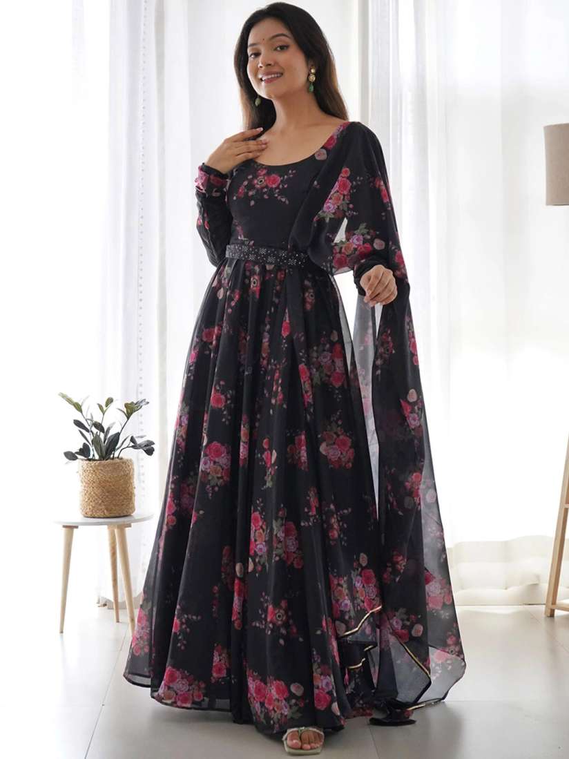 Buy White World Organza Fit Flare Dress With Dupatta Ethnic Dresses for Women 26654332 Myntra