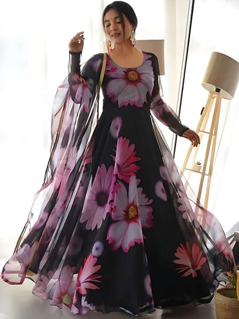 Buy White World Floral Printed Gotta Patti U Neck Anarkali Ethnic Dress With Dupatta Ethnic Dresses for Women 26654338 Myntra