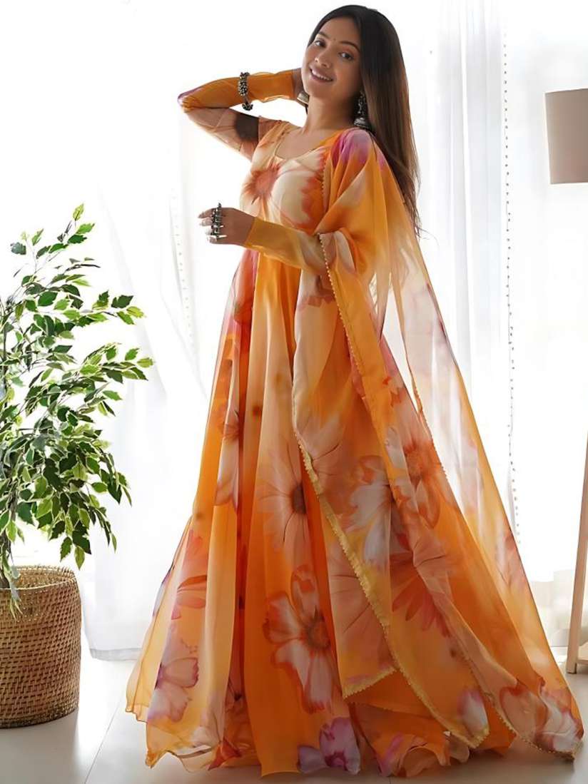 Buy White World Floral Printed Anarkali Style Ethnic Maxi Dress with Dupatta Ethnic Dresses for Women 26654356 Myntra