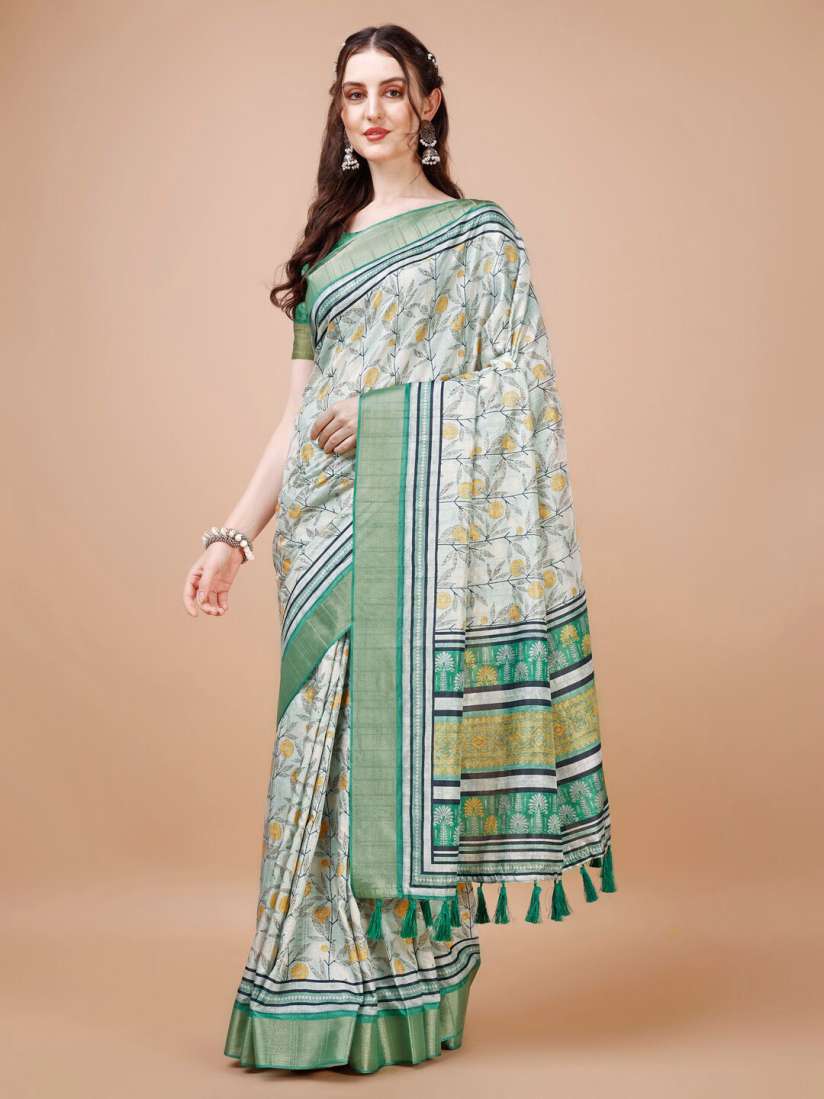 Buy JUST FASHION Floral Printed Zari Silk Blend Tussar Saree Sarees for Women 26657246 Myntra