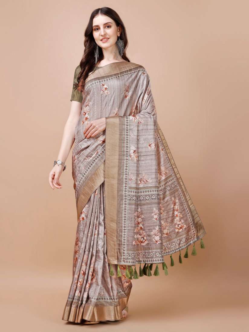 Buy JUST FASHION Floral Printed Zari Silk Blend Tussar Saree Sarees for Women 26657262 Myntra