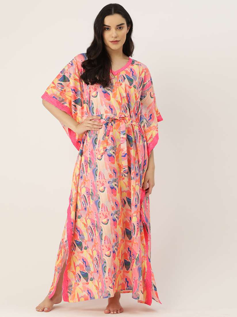 Buy Ms.Lingies Printed Kaftan Maxi Nightdress Nightdress for Women 26662354 Myntra