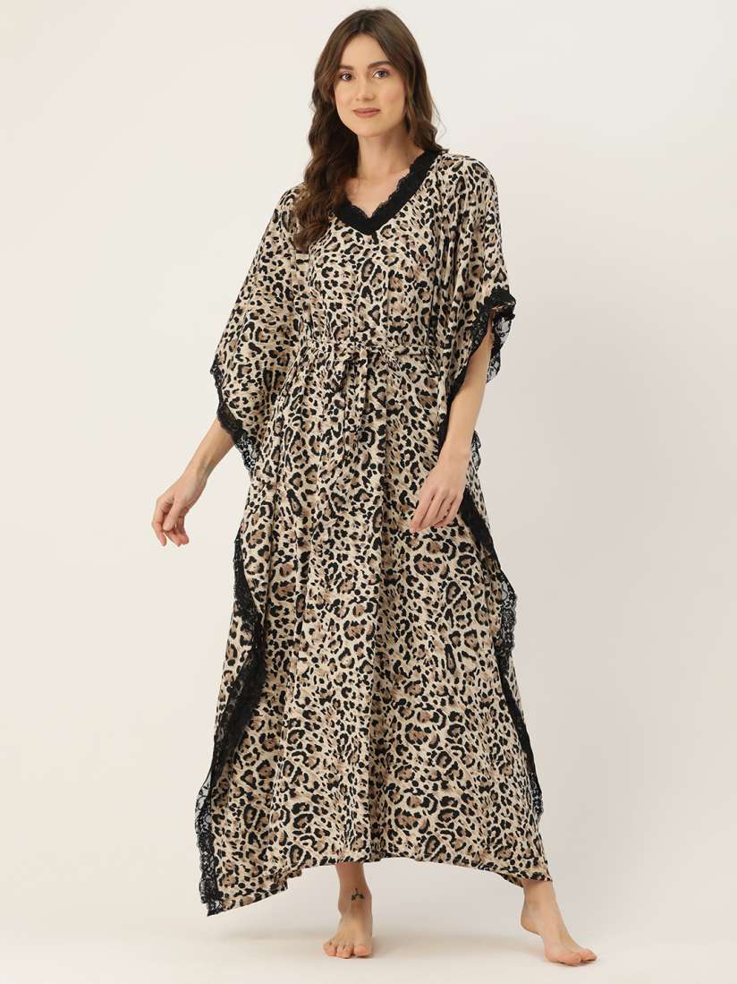 Buy Ms.Lingies Animal Printed Maxi Kaftan Nightdress Nightdress for Women 26662390 Myntra