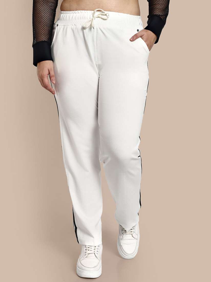Buy CUPID Women Contrast Side Striped Detail Cotton Straight Fit Track Pants Track Pants for Women 26663168 Myntra