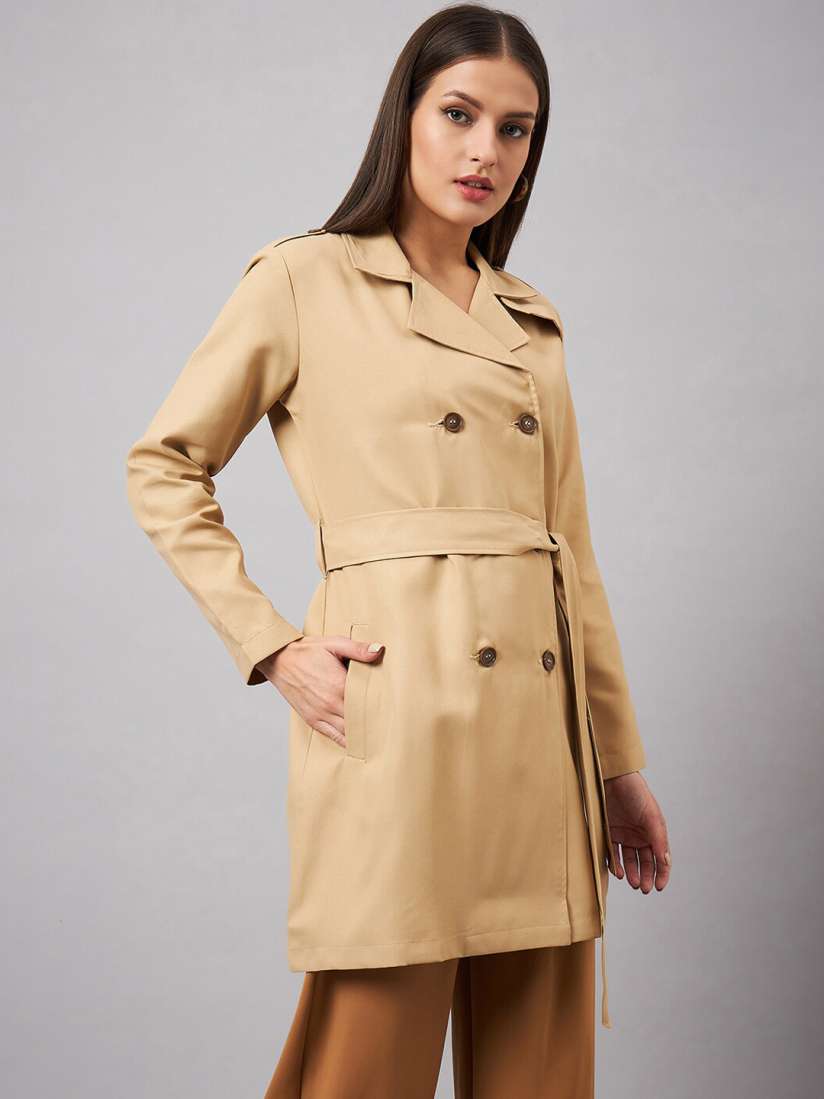 Buy Style Quotient Notched Lapel Collar Double Breasted Trench Coat Coats for Women 26663990 Myntra