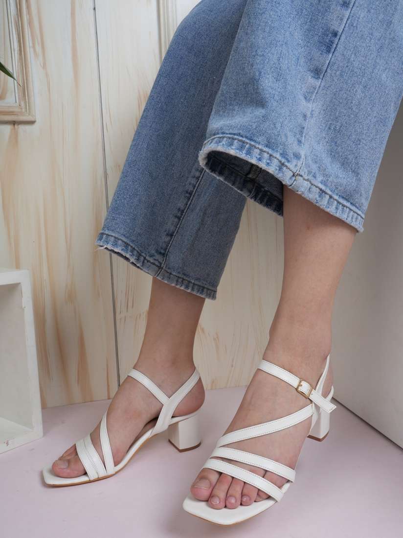 White open toe block heels cheap