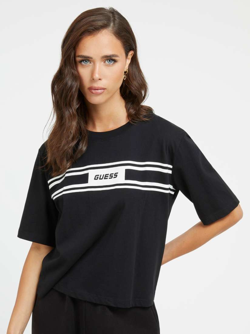 Buy GUESS Striped Pure Cotton Boxy T shirt Tshirts for Women 26677688 Myntra