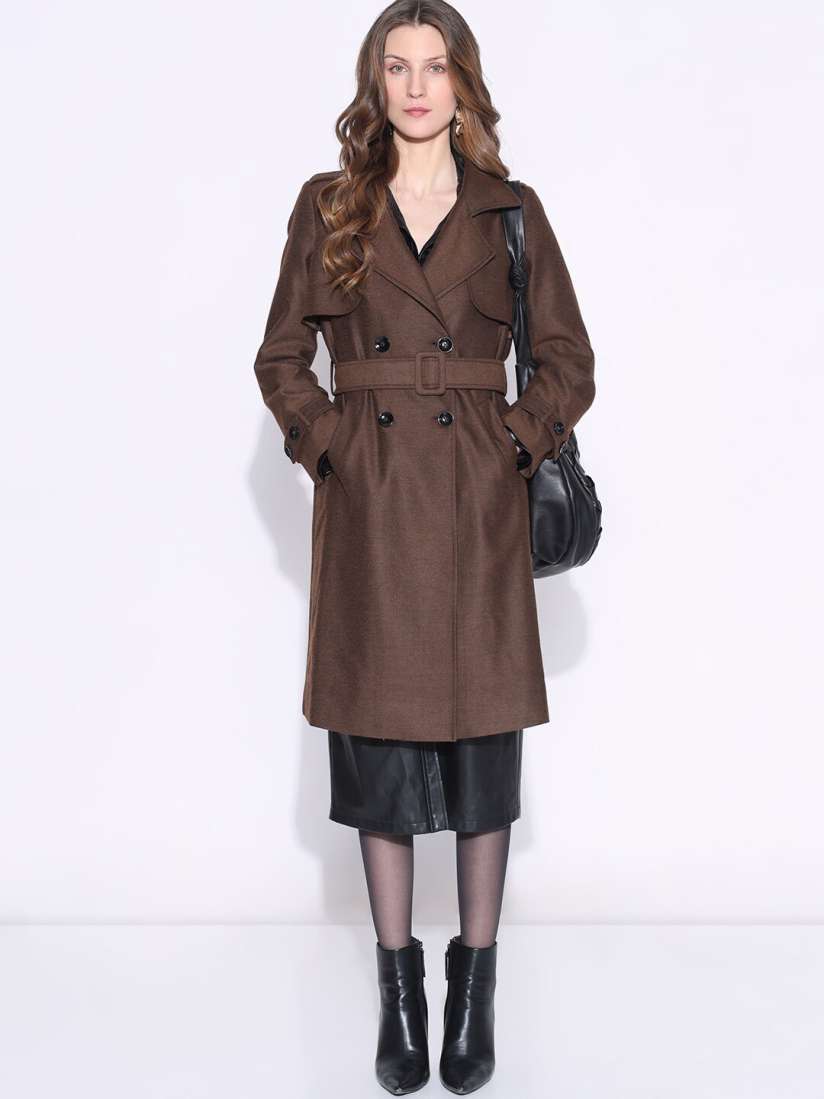 Buy Vero Moda Notched Lapel Collar Double Breasted Longline Trench Coat With Belt Coats for Women 26682556 Myntra