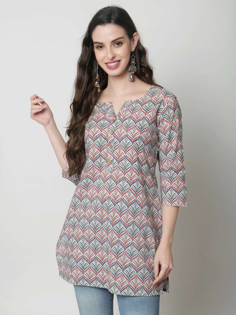 Buy KALINI Geometric Printed Round Neck Pure Cotton A Line Kurti Kurtis for Women 26682908 Myntra