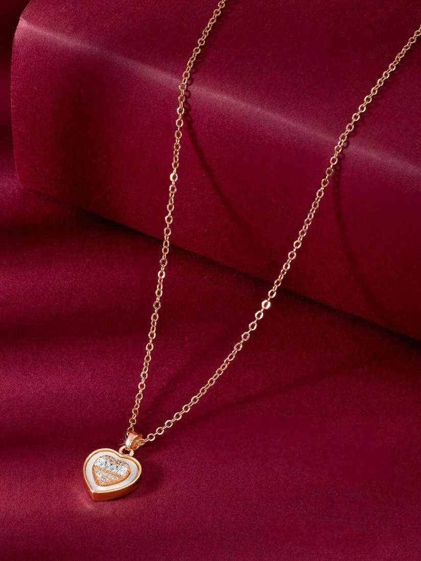 Buy Peora Rose Gold Plated Cubic Zirconia Studded Pendant With Chain Necklace and Chains for Women 26687788 Myntra