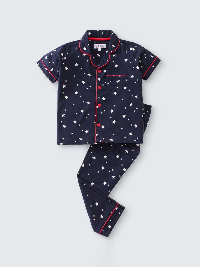 Buy Nite Flite Girls Geometric Printed Lapel Collar Pure Cotton Night suit Night suits for Girls 26691152 Myntra