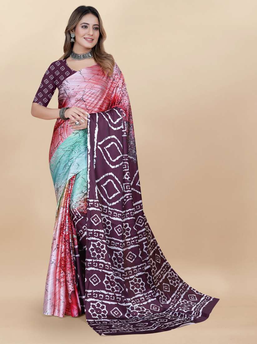 Buy Inithi Geometric Printed Satin Saree Sarees for Women 26693146 Myntra