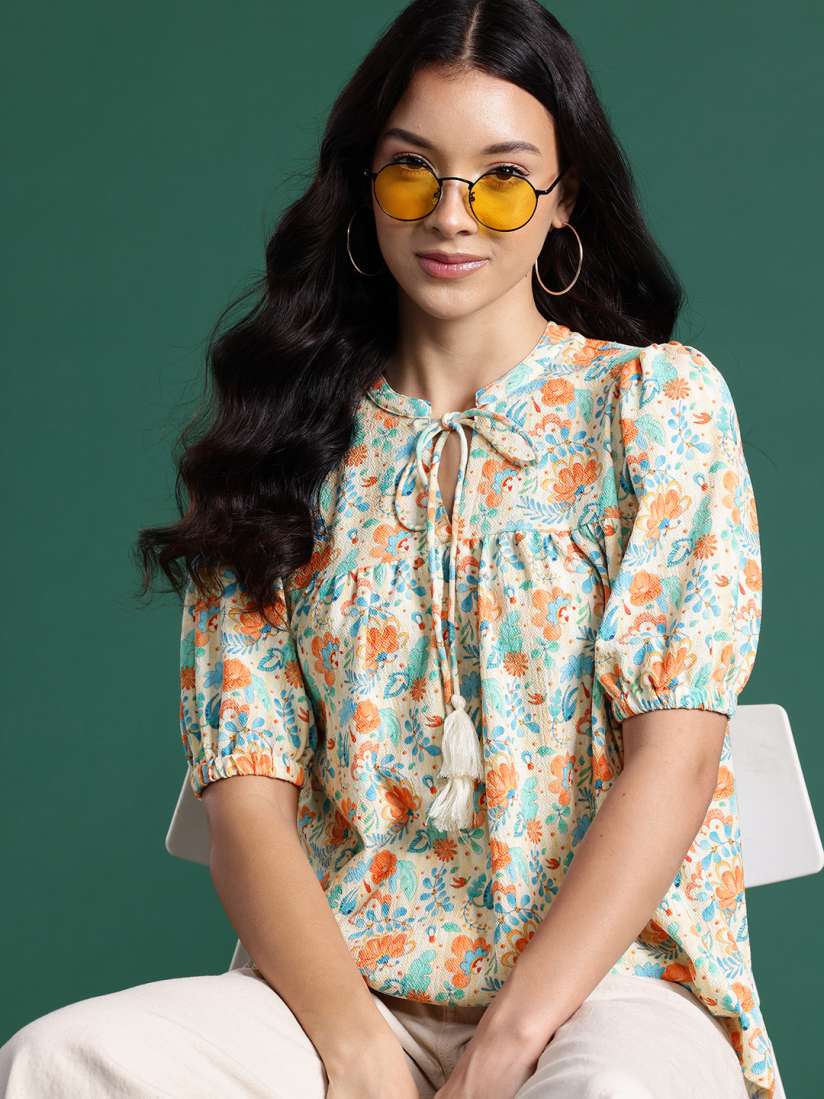 Buy DressBerry Floral Print Tie Up Neck Top Tops for Women 26697122 Myntra