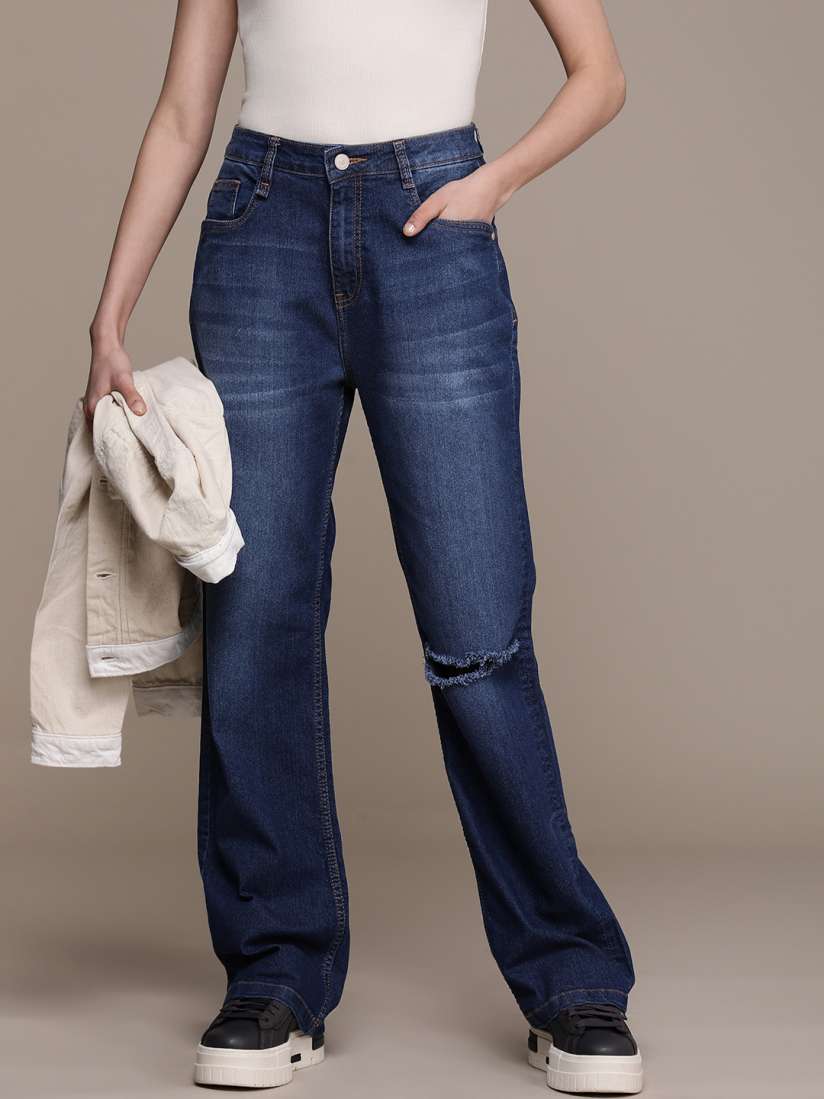 Buy The Roadster Life Co. Women High Rise Straight Fit Slash Knee Light FadeStretchable Jeans Jeans for Women 26697714 Myntra