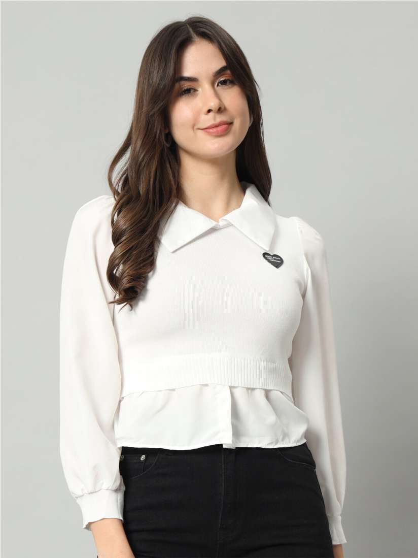 Sweater with collared shirt attached womens hotsell