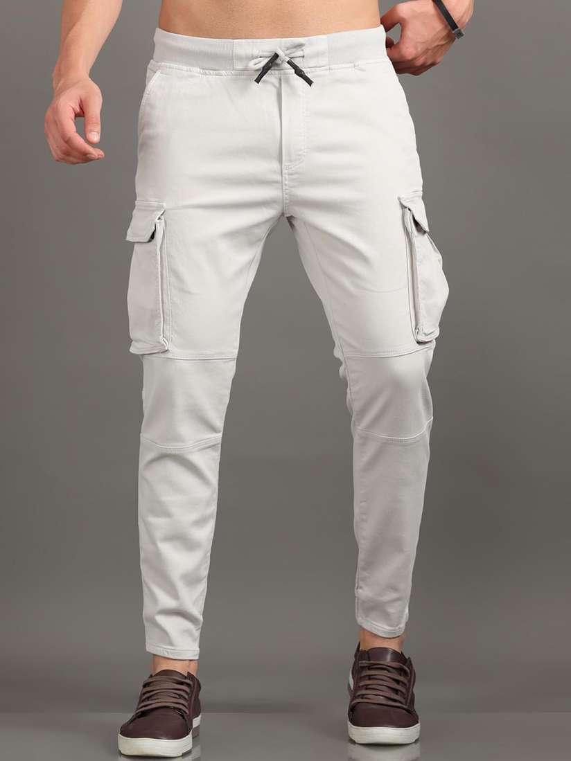Buy HERE NOW Men Silver Toned Slim Fit Mid Rise Cotton Joggers Trousers for Men 26705850 Myntra