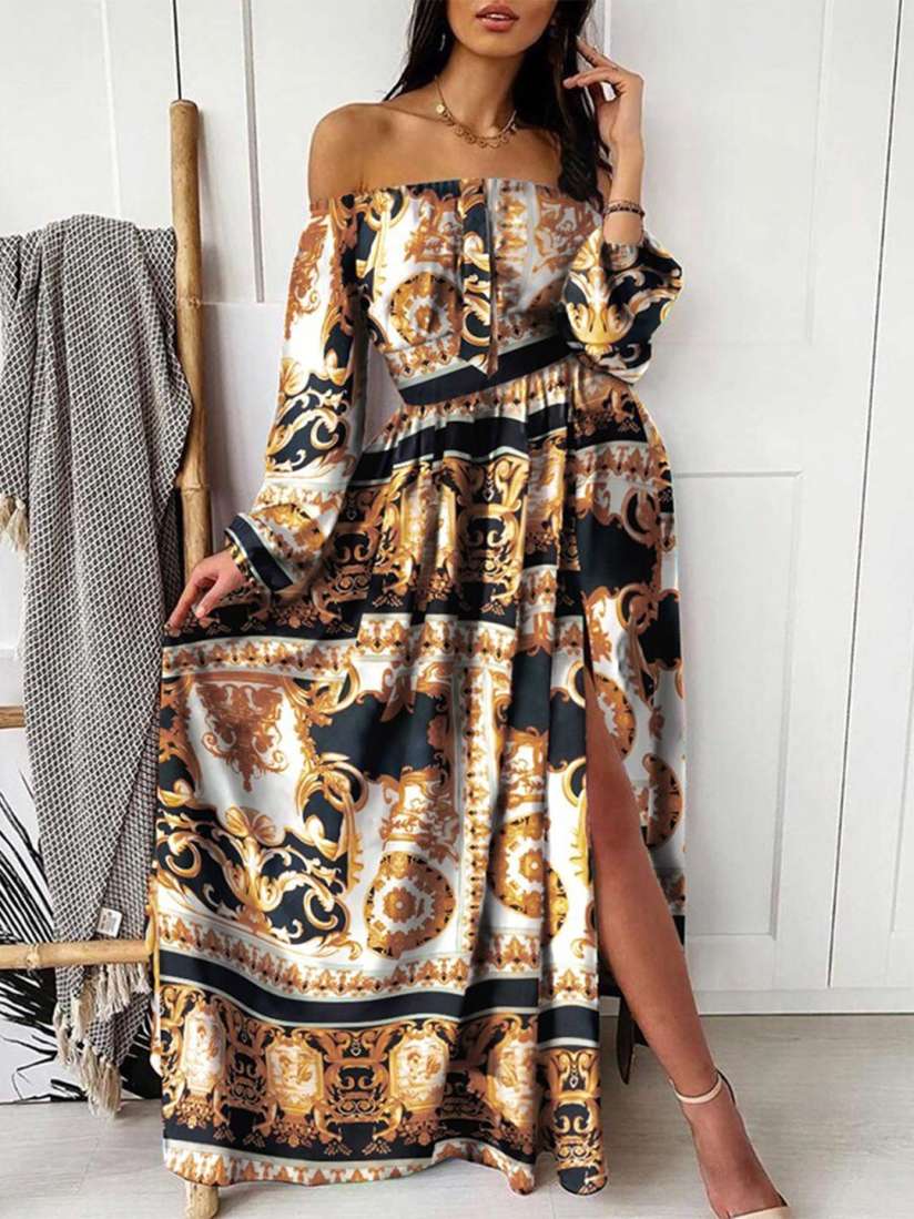 Buy StyleCast Half Shoulder Ethnic Print Long Sleeves Maxi Dress Dresses for Women 26714236 Myntra