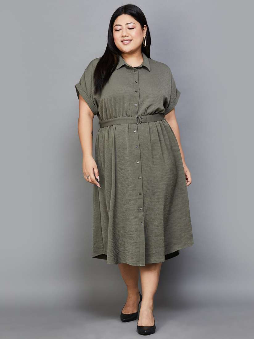 Buy Nexus by Lifestyle Plus Size Extended Sleeves Shirt Style Midi Dress Dresses for Women 26722712 Myntra