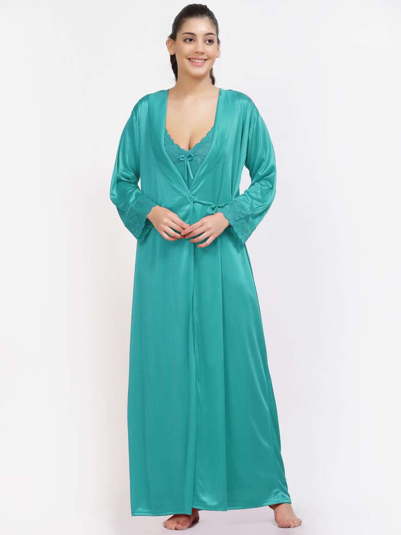 Buy NIGHT KEYS 4 Pieces Satin Maxi Nightdress With Robe Lingerie Set Nightdress for Women 26724888 Myntra