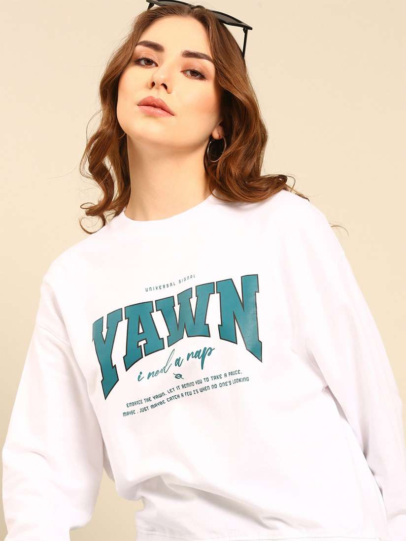 recast Typography Printed Oversized Pure Cotton Pullover Sweatshirt